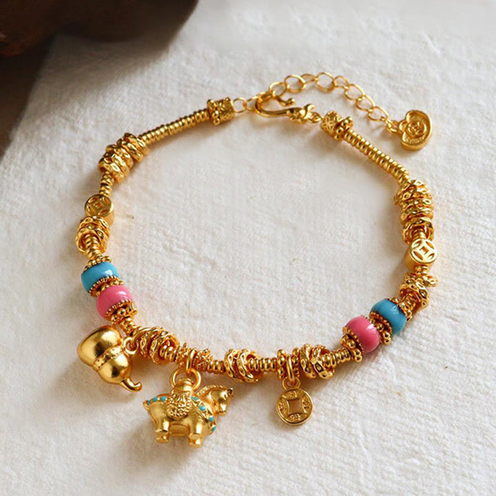 Braccialetto di equilibrio in rame con moneta di rame e zucca dell'anno del cavallo Buddha Stones - Cavallo di rame (circonferenza del polso: 14-18 cm) - image 0