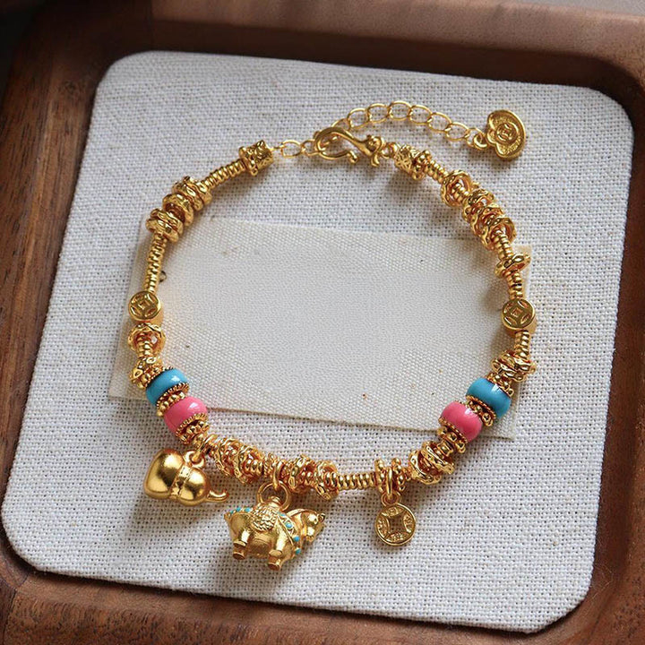 Braccialetto di equilibrio in rame con moneta di rame e zucca dell'anno del cavallo Buddha Stones - image 2