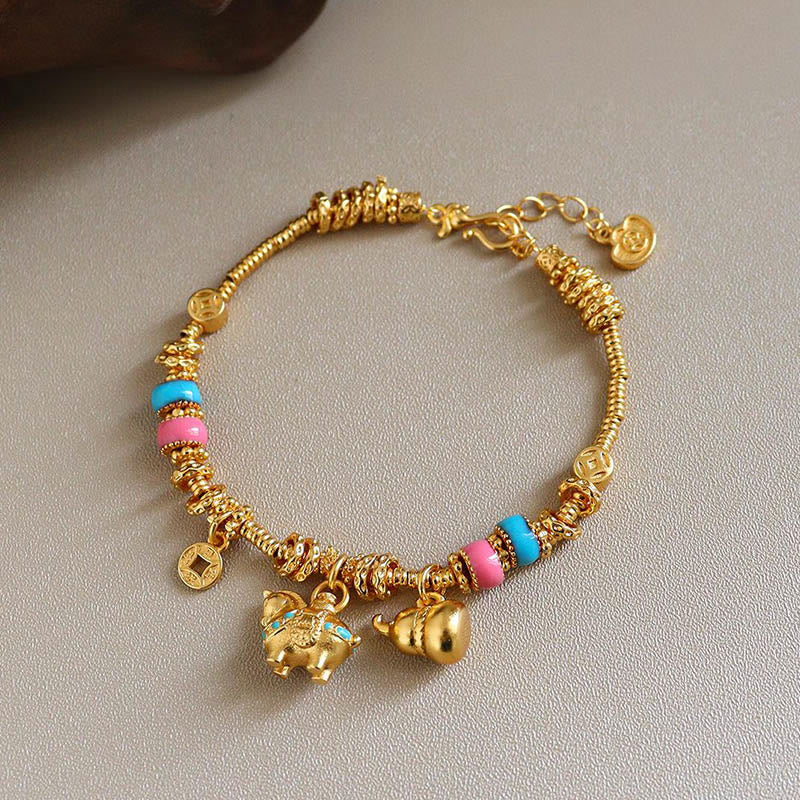 Braccialetto di equilibrio in rame con moneta di rame e zucca dell'anno del cavallo Buddha Stones - image 1