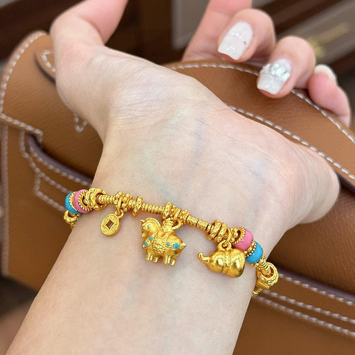 Braccialetto di equilibrio in rame con moneta di rame e zucca dell'anno del cavallo Buddha Stones - image 3