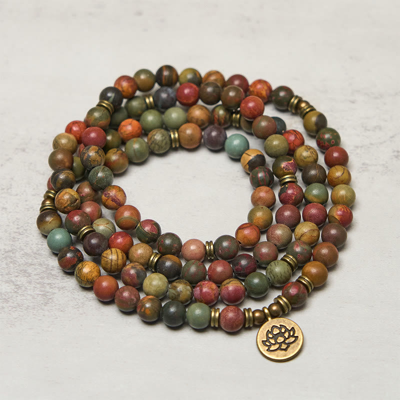 Ciondolo con perlina rotonda, simbolo del loto retrò, Buddha Stones, turchese rosso, mala caldo - image 1