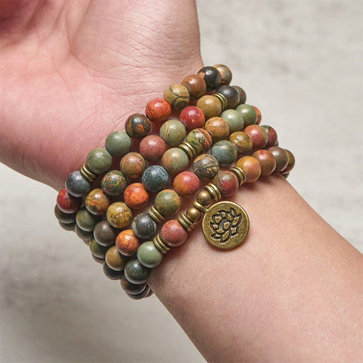 Ciondolo con perlina rotonda, simbolo del loto retrò, Buddha Stones, turchese rosso, mala caldo - image 3