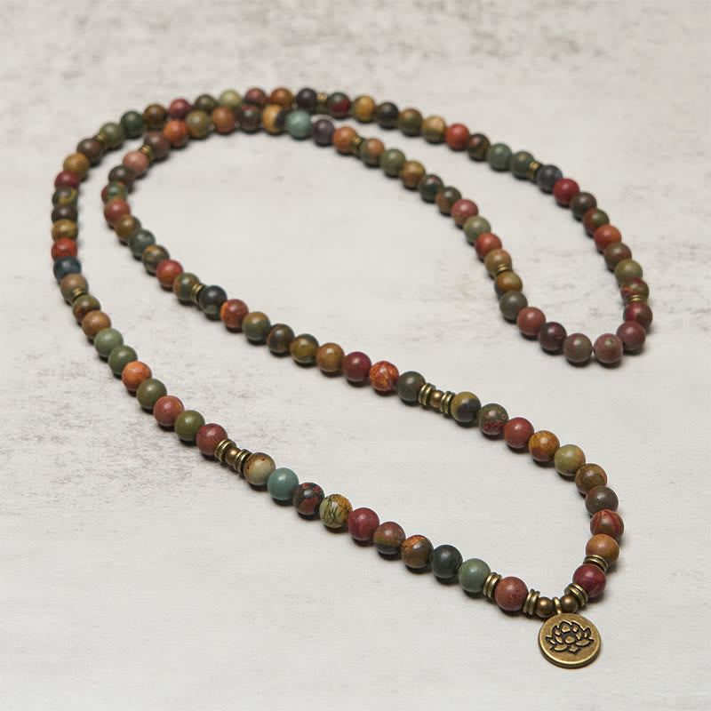 Ciondolo con perlina rotonda, simbolo del loto retrò, Buddha Stones, turchese rosso, mala caldo - image 2