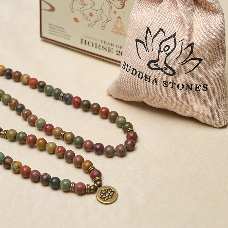 Ciondolo con perlina rotonda, simbolo del loto retrò, Buddha Stones, turchese rosso, mala caldo - image 5