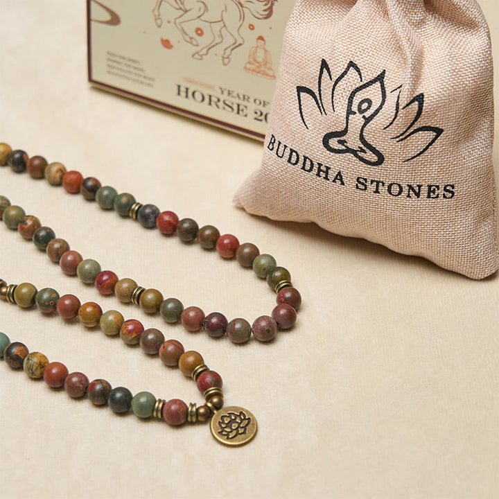Ciondolo con perlina rotonda, simbolo del loto retrò, Buddha Stones, turchese rosso, mala caldo - image 5
