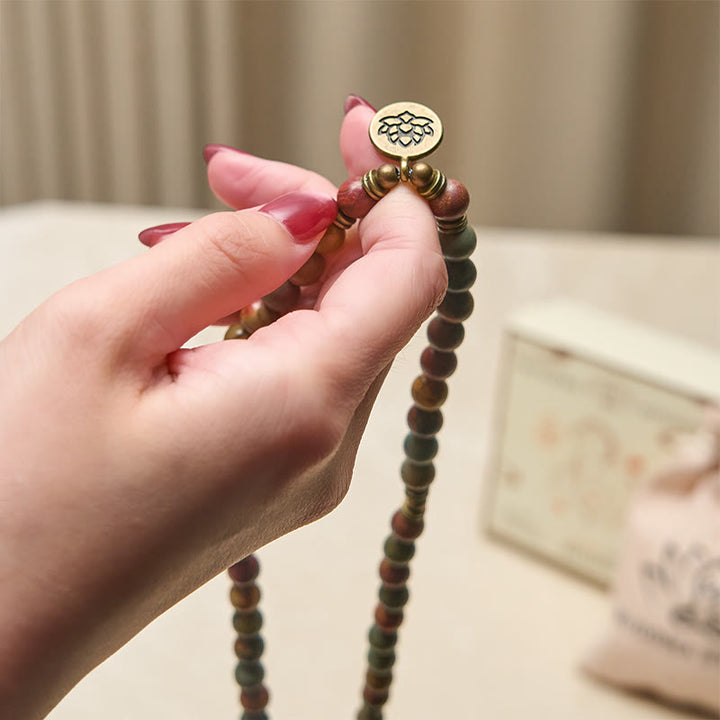 Ciondolo con perlina rotonda, simbolo del loto retrò, Buddha Stones, turchese rosso, mala caldo - image 4