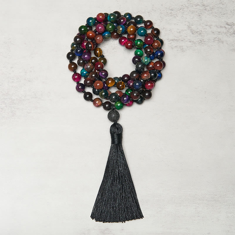 Buddha Stones Occhio di tigre giallo multicolore Occhio di tigre verde Occhio di tigre blu Occhio di tigre rosso Nappa di perline Mala della forza - Occhio di tigre - image 0