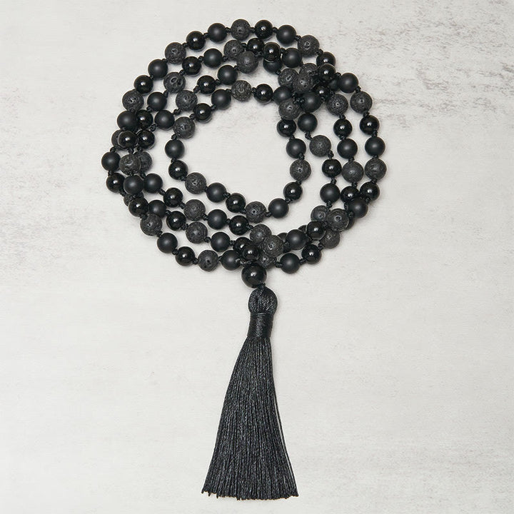 Buddha Stones 8mm Perline Onice Nero Pietra Lavica Nappa Protezione Fortuna Mala - image 1