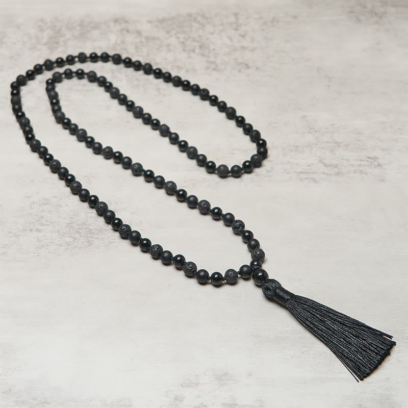 Buddha Stones 8mm Perline Onice Nero Pietra Lavica Nappa Protezione Fortuna Mala - image 2