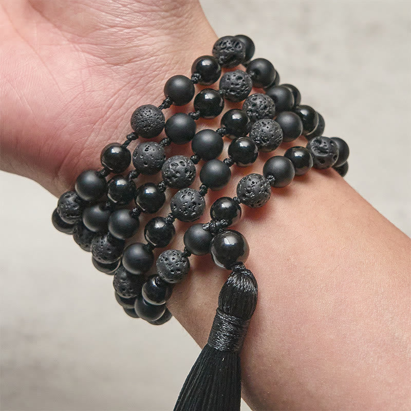Buddha Stones 8mm Perline Onice Nero Pietra Lavica Nappa Protezione Fortuna Mala - image 3