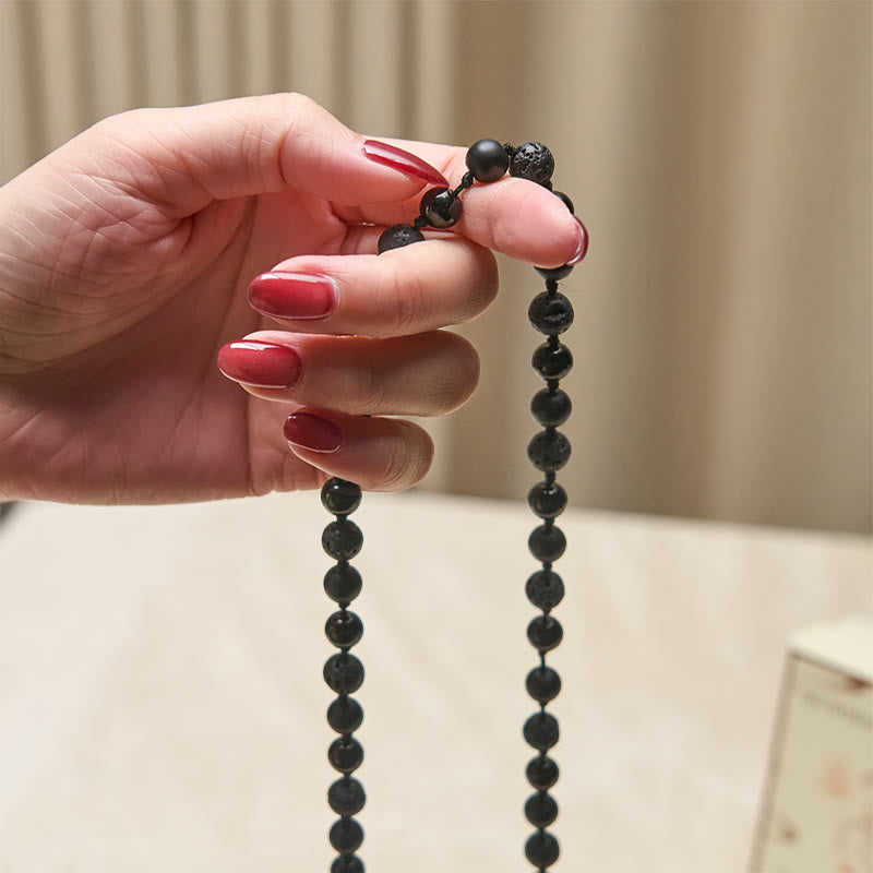 Buddha Stones 8mm Perline Onice Nero Pietra Lavica Nappa Protezione Fortuna Mala - image 4