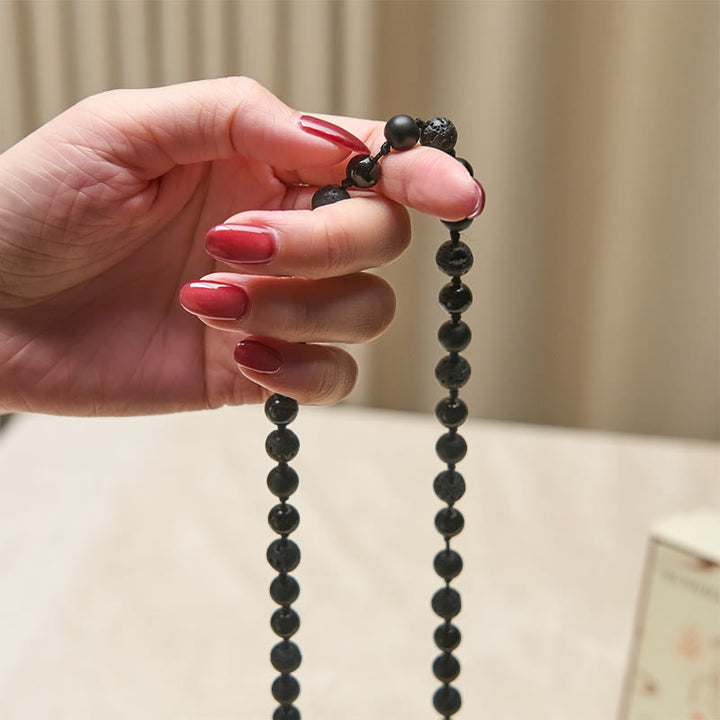 Buddha Stones 8mm Perline Onice Nero Pietra Lavica Nappa Protezione Fortuna Mala - image 4