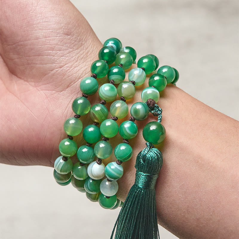 Braccialetto di protezione con Buddha Stones e nappa di malachite - image 3