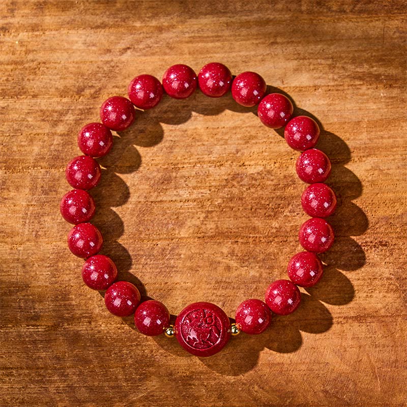 Braccialetto di benedizione pacifica in cinabro intagliato con Buddha Stones, zodiaco cinese, anno del cavallo - image 1
