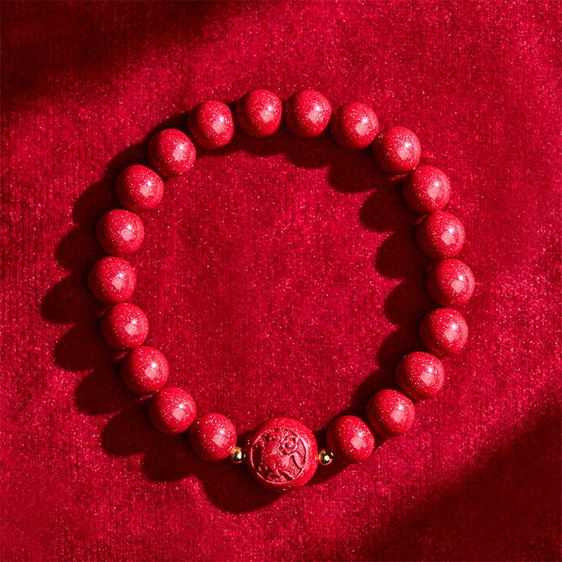 Braccialetto di benedizione pacifica in cinabro intagliato con Buddha Stones, zodiaco cinese, anno del cavallo - image 3