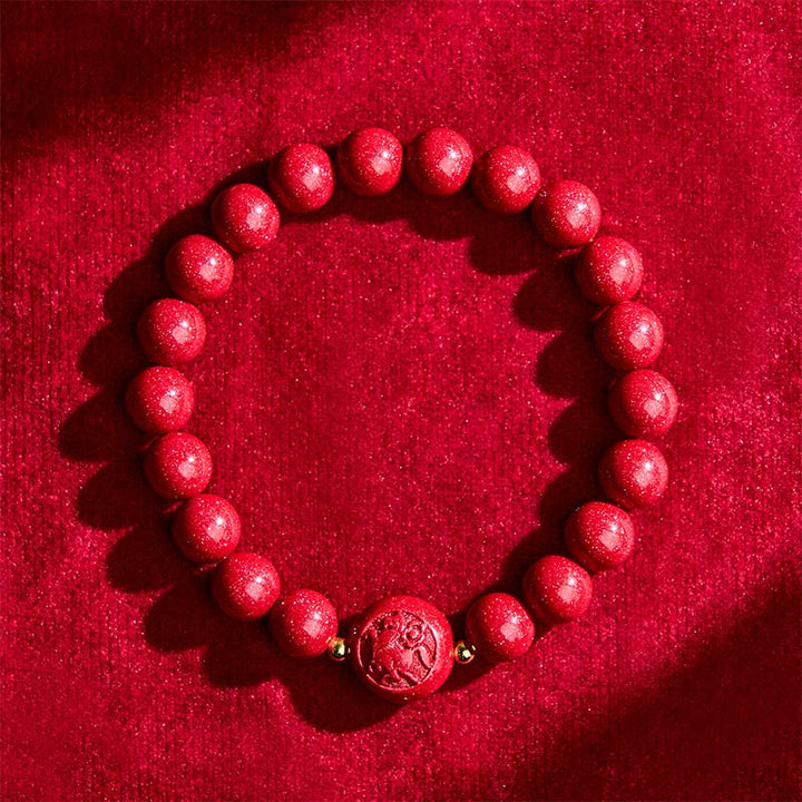 Braccialetto di benedizione pacifica in cinabro intagliato con Buddha Stones, zodiaco cinese, anno del cavallo - image 3