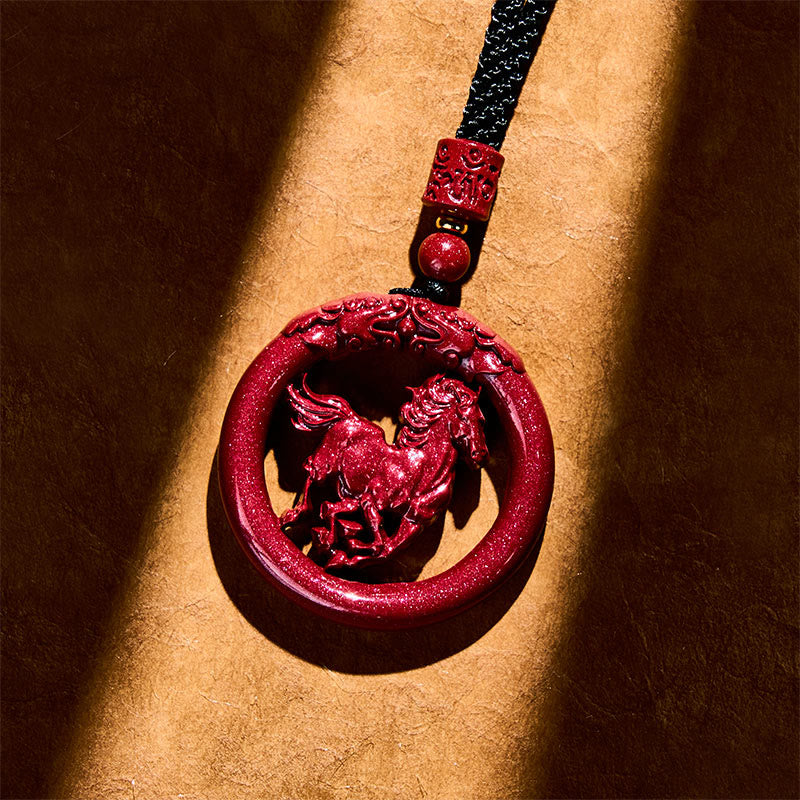 Collana con ciondolo in cinabro naturale, Buddha Stones, anno del cavallo, fibbia della pace - image 3