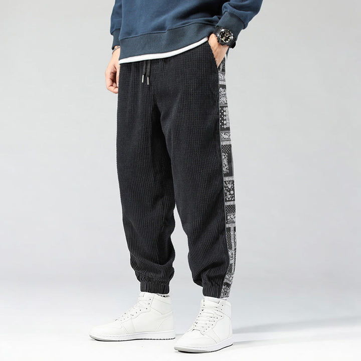 Pantaloni da uomo in velluto a coste con tasche, gamba dritta, lunghezza caviglia, motivo paisley, modello Buddha Stones Fall Solid - image 2