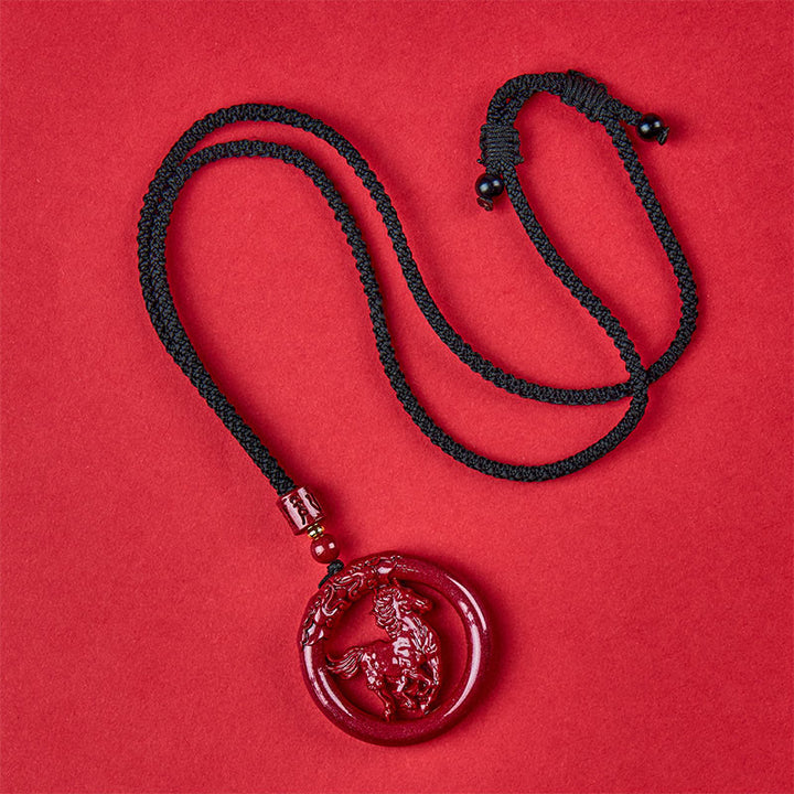 Collana con ciondolo in cinabro naturale, Buddha Stones, anno del cavallo, fibbia della pace - image 4