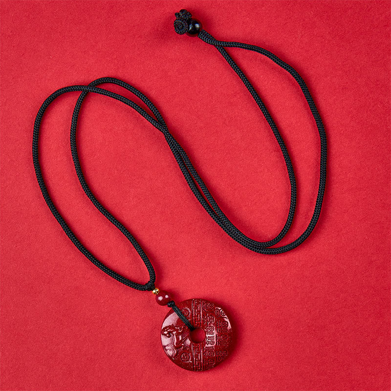 Collana con ciondolo di buon auspicio , Buddha Stones con incisione del carattere Fu, anno del cavallo, fibbia della pace, cinabro e benedizione. - image 4