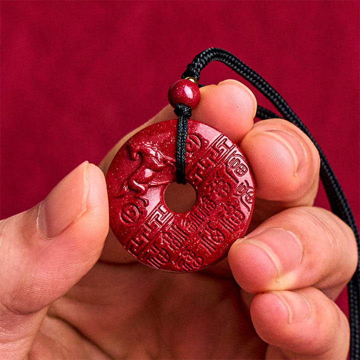 Collana con ciondolo di buon auspicio , Buddha Stones con incisione del carattere Fu, anno del cavallo, fibbia della pace, cinabro e benedizione. - image 3