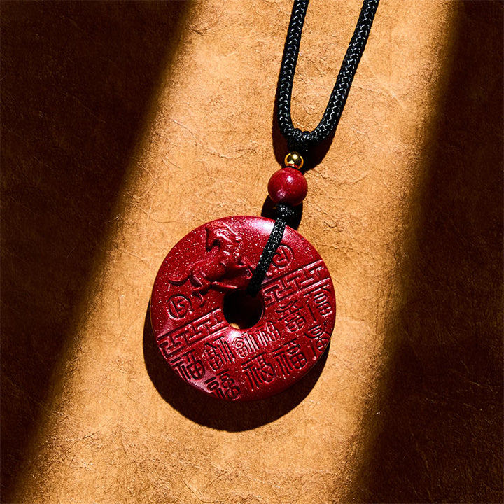 Collana con ciondolo di buon auspicio , Buddha Stones con incisione del carattere Fu, anno del cavallo, fibbia della pace, cinabro e benedizione. - image 2