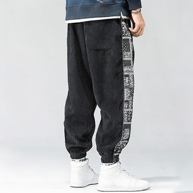 Pantaloni da uomo in velluto a coste con tasche, gamba dritta, lunghezza caviglia, motivo paisley, modello Buddha Stones Fall Solid - image 3