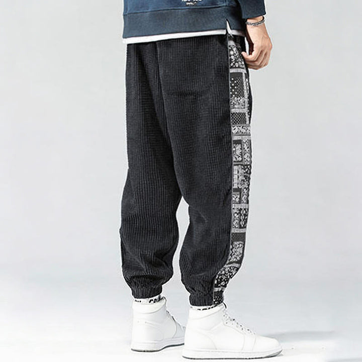 Pantaloni da uomo in velluto a coste con tasche, gamba dritta, lunghezza caviglia, motivo paisley, modello Buddha Stones Fall Solid - image 3