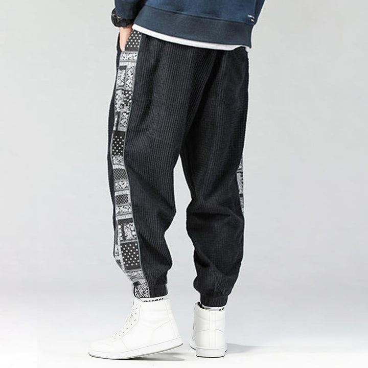 Pantaloni da uomo in velluto a coste con tasche, gamba dritta, lunghezza caviglia, motivo paisley, modello Buddha Stones Fall Solid - image 4