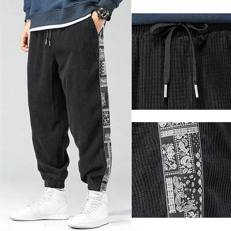 Pantaloni da uomo in velluto a coste con tasche, gamba dritta, lunghezza caviglia, motivo paisley, modello Buddha Stones Fall Solid - image 8