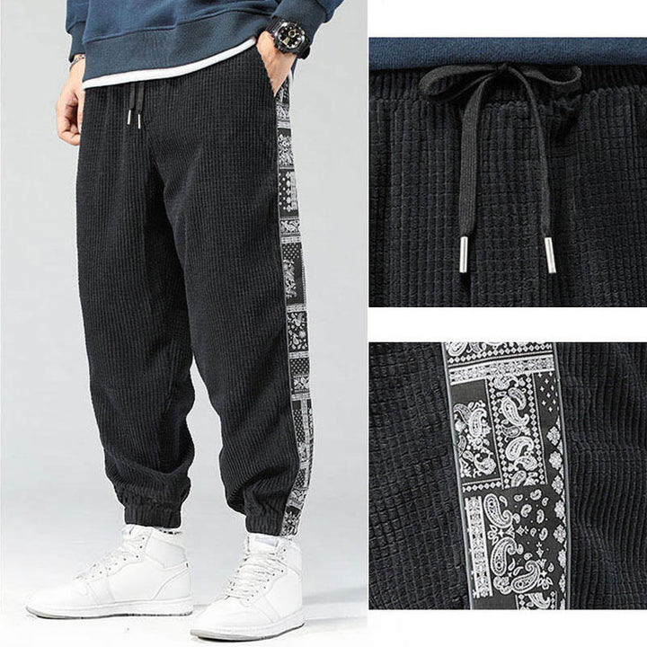 Pantaloni da uomo in velluto a coste con tasche, gamba dritta, lunghezza caviglia, motivo paisley, modello Buddha Stones Fall Solid - image 8