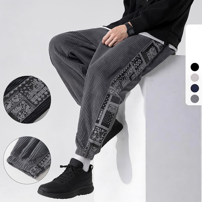 Pantaloni da uomo in velluto a coste con tasche, gamba dritta, lunghezza caviglia, motivo paisley, modello Buddha Stones Fall Solid - image 26