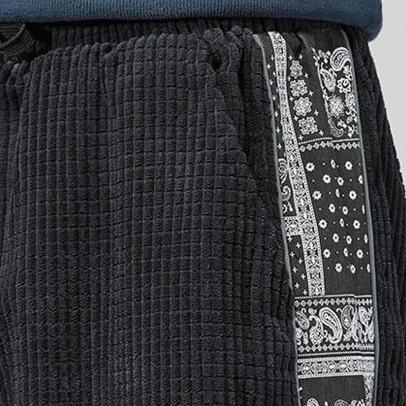 Pantaloni da uomo in velluto a coste con tasche, gamba dritta, lunghezza caviglia, motivo paisley, modello Buddha Stones Fall Solid - image 10