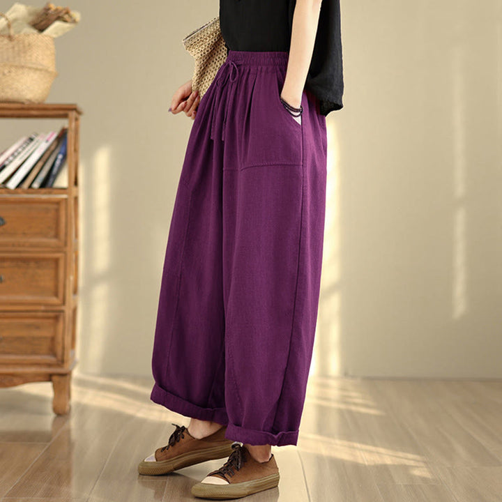 Pantaloni da donna in cotone e lino con coulisse, tinta unita, con tasche, modello Buddha Stones, lunghezza 7-8 - image 18