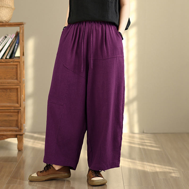 Pantaloni da donna in cotone e lino con coulisse, tinta unita, con tasche, modello Buddha Stones, lunghezza 7-8 - image 17