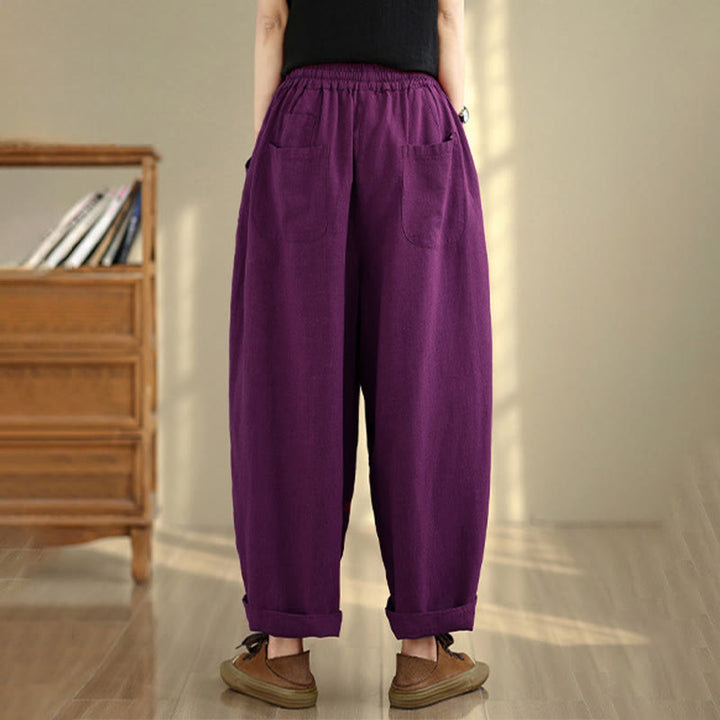 Pantaloni da donna in cotone e lino con coulisse, tinta unita, con tasche, modello Buddha Stones, lunghezza 7-8 - image 15