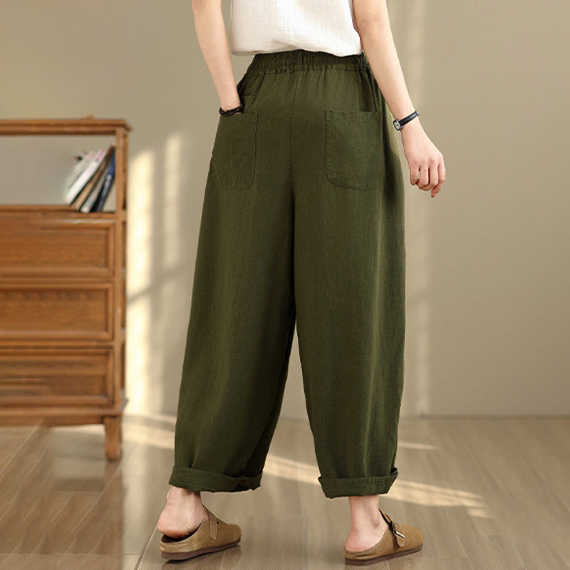 Pantaloni da donna in cotone e lino con coulisse, tinta unita, con tasche, modello Buddha Stones, lunghezza 7-8 - image 20