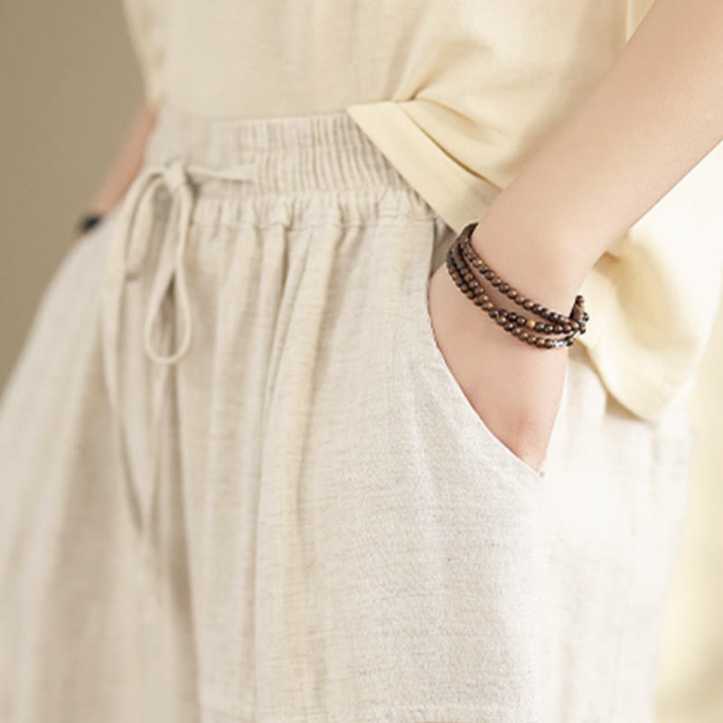Pantaloni da donna in cotone e lino con coulisse, tinta unita, con tasche, modello Buddha Stones, lunghezza 7-8 - image 8