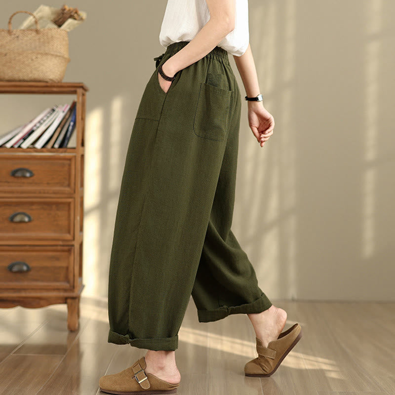 Pantaloni da donna in cotone e lino con coulisse, tinta unita, con tasche, modello Buddha Stones, lunghezza 7-8 - image 22