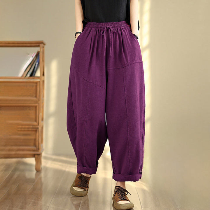 Pantaloni da donna in cotone e lino con coulisse, tinta unita, con tasche, modello Buddha Stones, lunghezza 7-8 - image 14