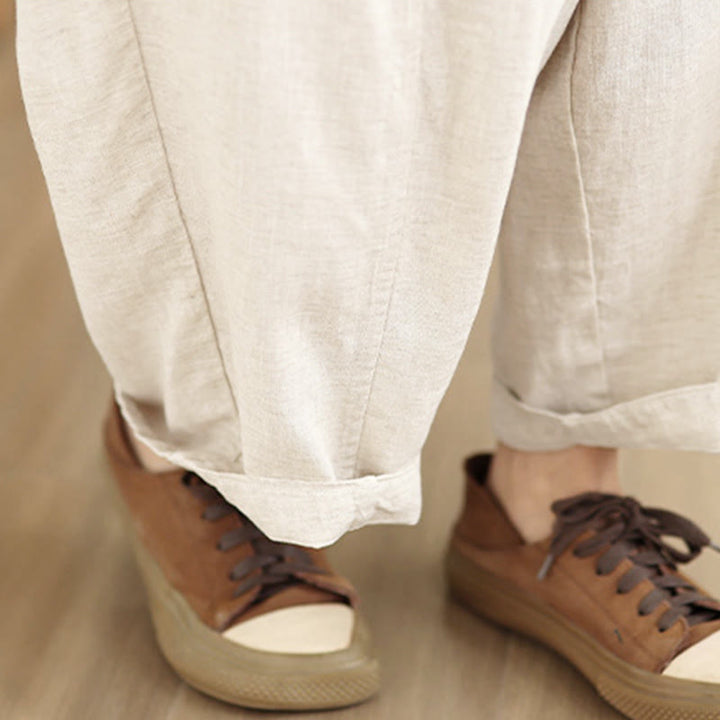Pantaloni da donna in cotone e lino con coulisse, tinta unita, con tasche, modello Buddha Stones, lunghezza 7-8 - image 9