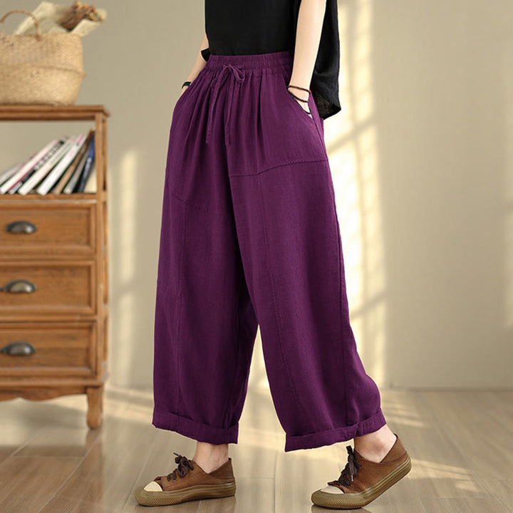 Pantaloni da donna in cotone e lino con coulisse, tinta unita, con tasche, modello Buddha Stones, lunghezza 7-8 - image 16