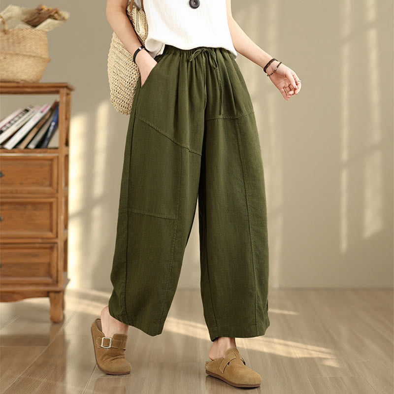 Pantaloni da donna in cotone e lino con coulisse, tinta unita, con tasche, modello Buddha Stones, lunghezza 7-8 - image 24