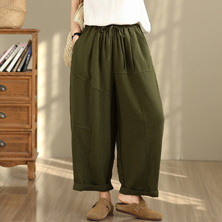 Pantaloni da donna in cotone e lino con coulisse, tinta unita, con tasche, modello Buddha Stones, lunghezza 7-8 - image 21