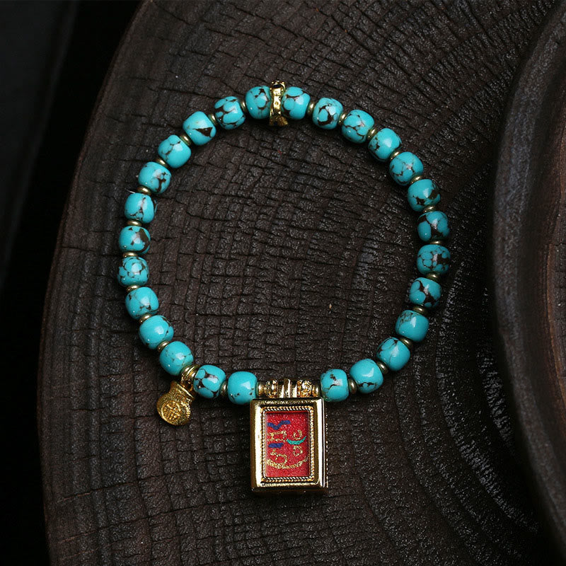 Braccialetto di protezione con carattere Fu turchese e amuleto Gau Thangka Buddha Stones - Turchese (circonferenza polso: 16-17 cm) - image 0