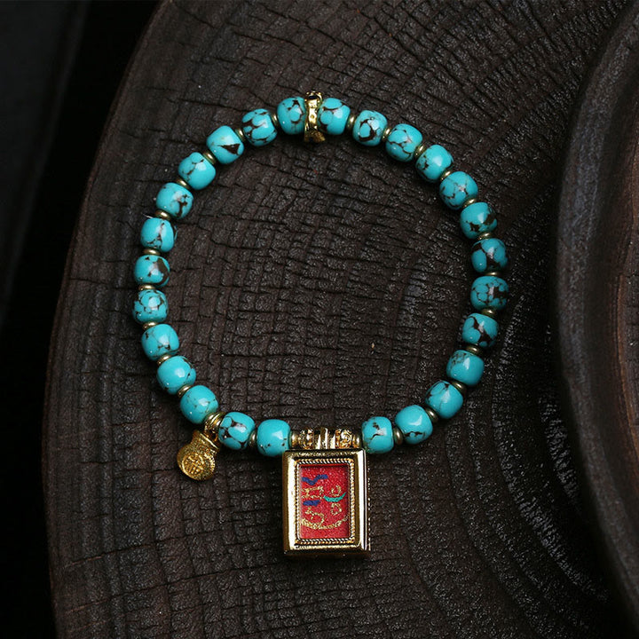 Braccialetto di protezione con carattere Fu turchese e amuleto Gau Thangka Buddha Stones - Turchese (circonferenza polso: 16-17 cm) - image 0