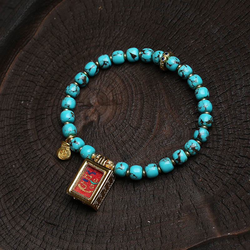 Braccialetto di protezione con carattere Fu turchese e amuleto Gau Thangka Buddha Stones - image 1