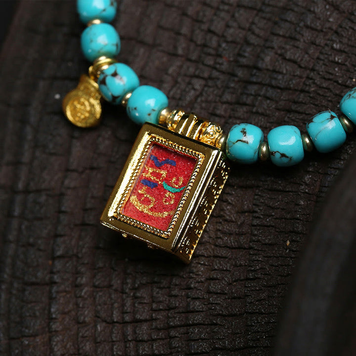 Braccialetto di protezione con carattere Fu turchese e amuleto Gau Thangka Buddha Stones - image 4