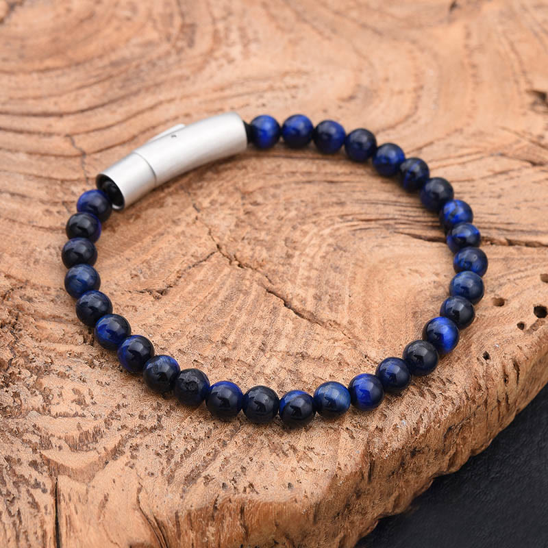 Buddha Stones Braccialetto positivo in pietra turchese nera glitterata con occhio di tigre - Occhio di tigre blu (circonferenza del polso: 17-18 cm) - image 0