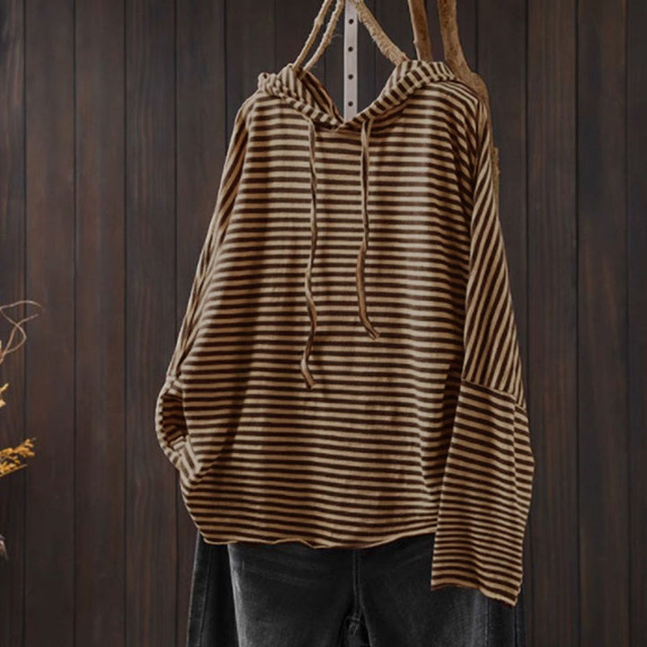Felpa con cappuccio da donna in cotone a maniche lunghe con motivo a righe primaverili Buddha Stones - Marrone sella - US4-8/10, UK/AU8-12/14, EU36-40/42 (F) - image 14